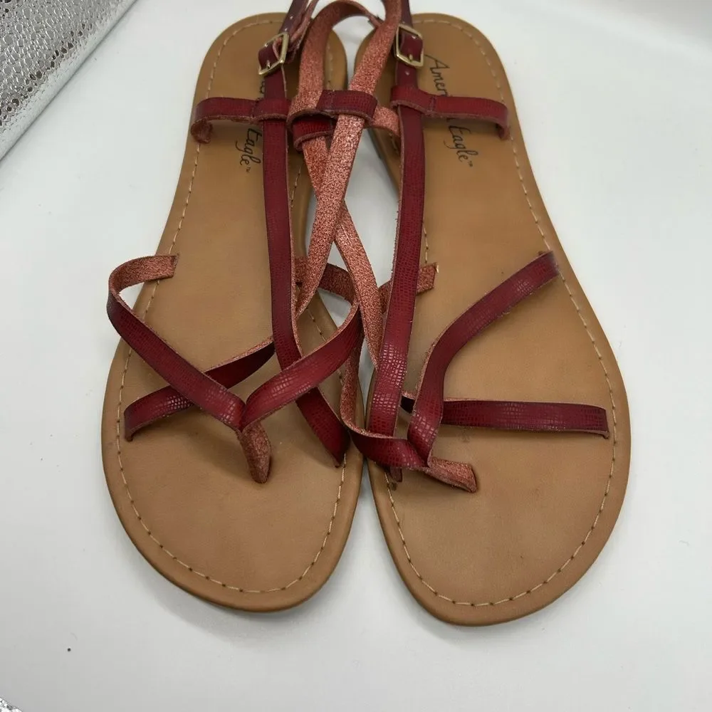 American Eagle Outfitters Women's Red Strappy Thong Sandals Size 9.5